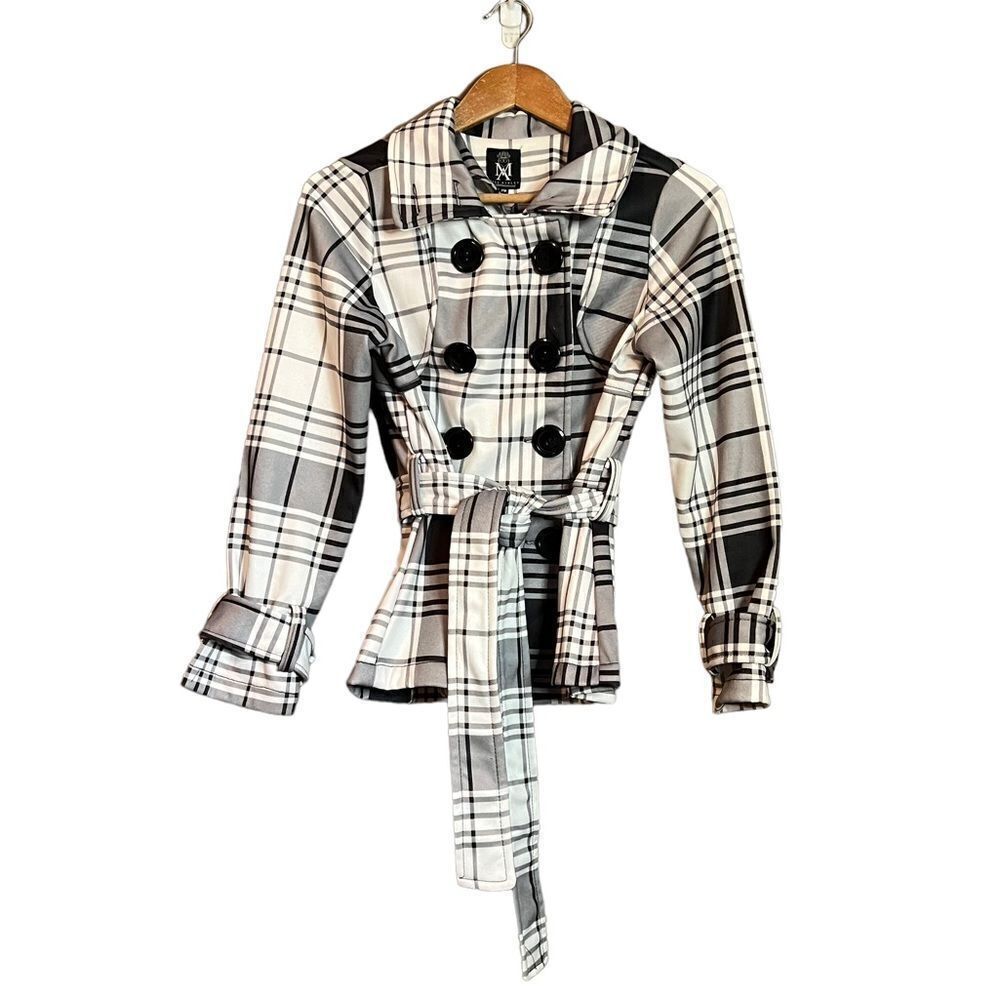 Miss Ashley black & pattern coat with belt